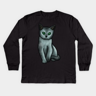 Russian Blue Cat Kids Long Sleeve T-Shirt